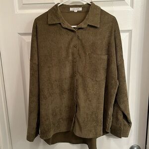 12th Tribe olive green textured long sleeve shirt
